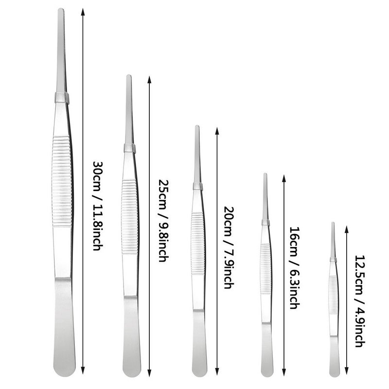 Hysagtek 5 Pcs Stainless Steel Gardening Tweezers Seed Tweezer Large Long Tweezers Plant Tweezer Set for Plants, Gardening, Succulents, Kitchen, 4.9"/6.3"/7.9"/9.8"/11.8" - Image 2